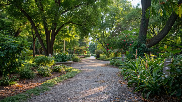 Weg durch ein innerstädtischen Arboretum