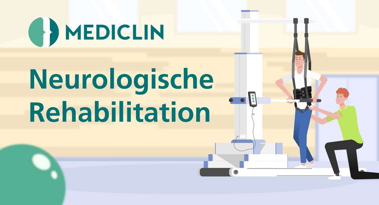 Film: Neurologische Reha Patient im Gangtrainer, Therapeut unterstützt